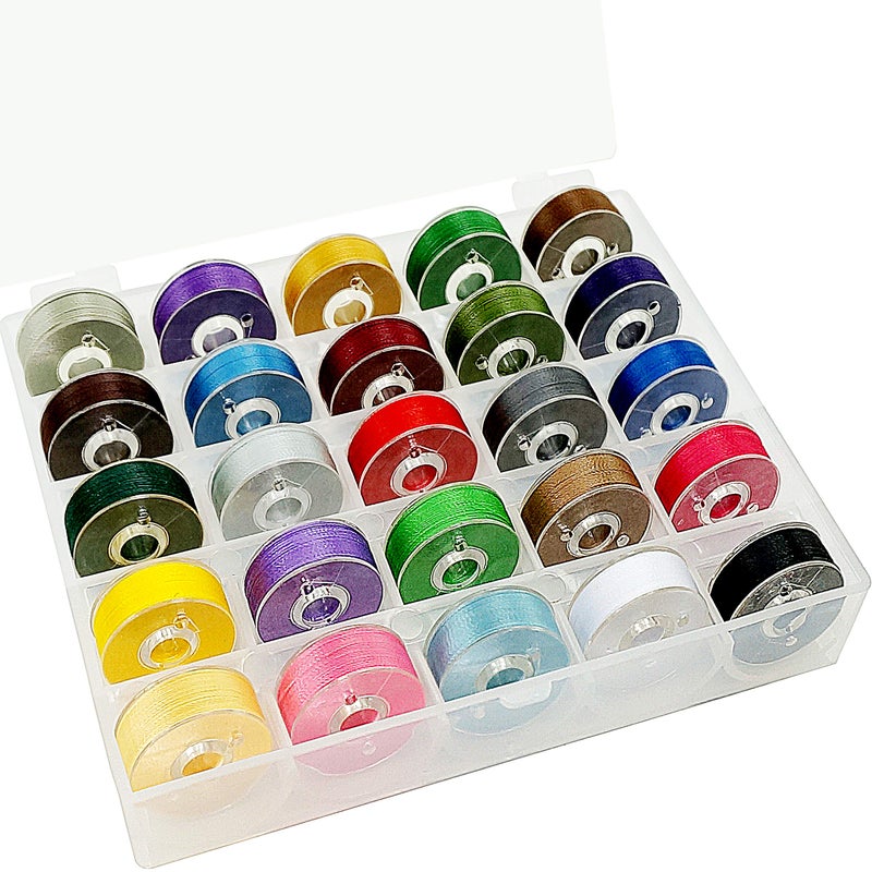 New brothread 25pcs Type L (SA155) Size Assorted Colors Prewound Bobbin Thread Plastic Side for Commercial & Home Embroidery and Sewing Machines - 60 Weight - Image 1